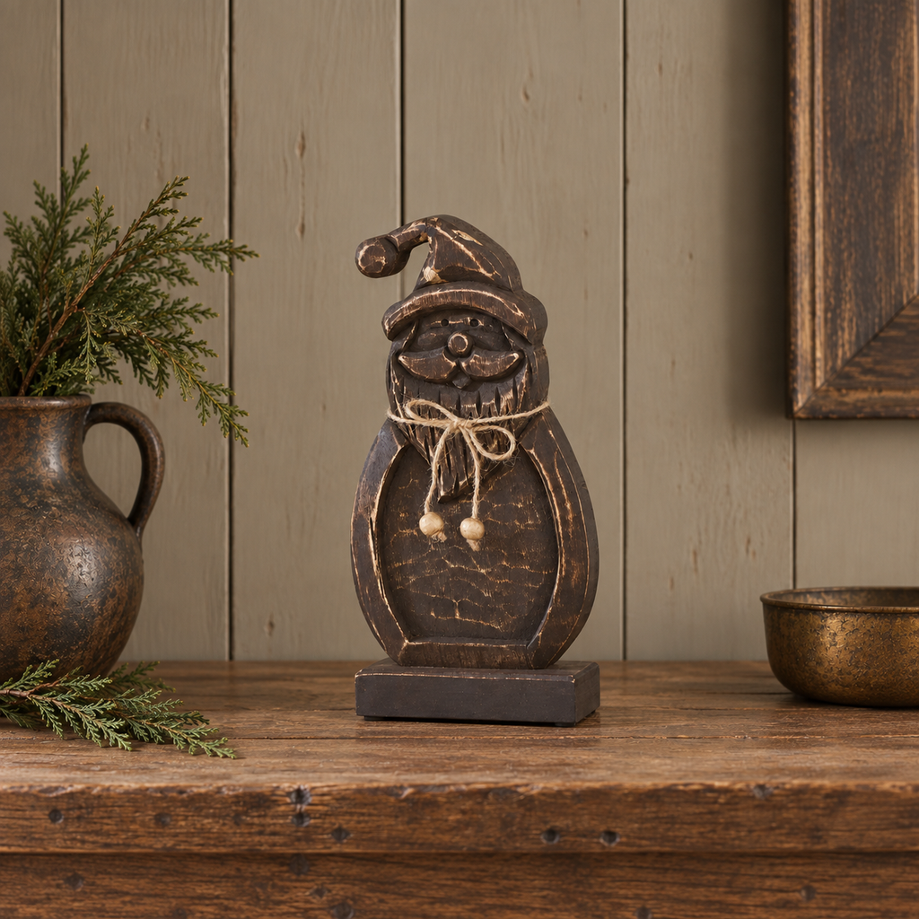 Dark Wooden Santa 11x5.5x2 Rustic Cheer