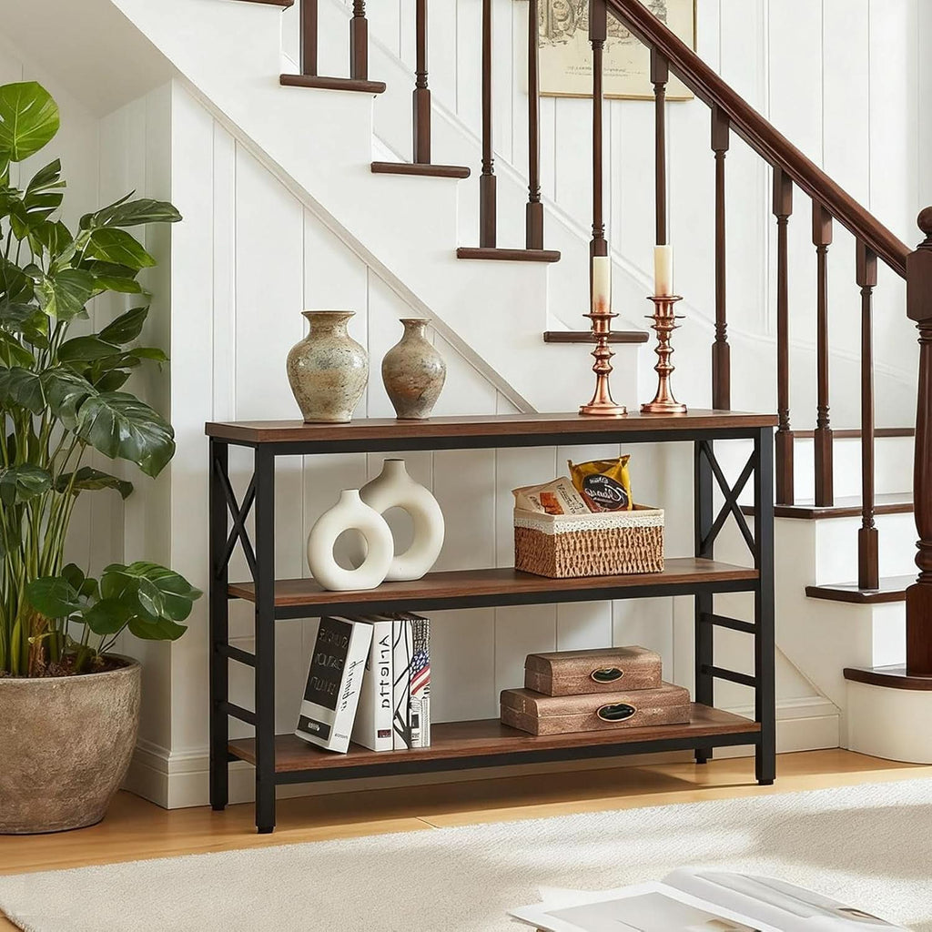 Walnut Brown 47 Inches Industrial Console Table Elegant