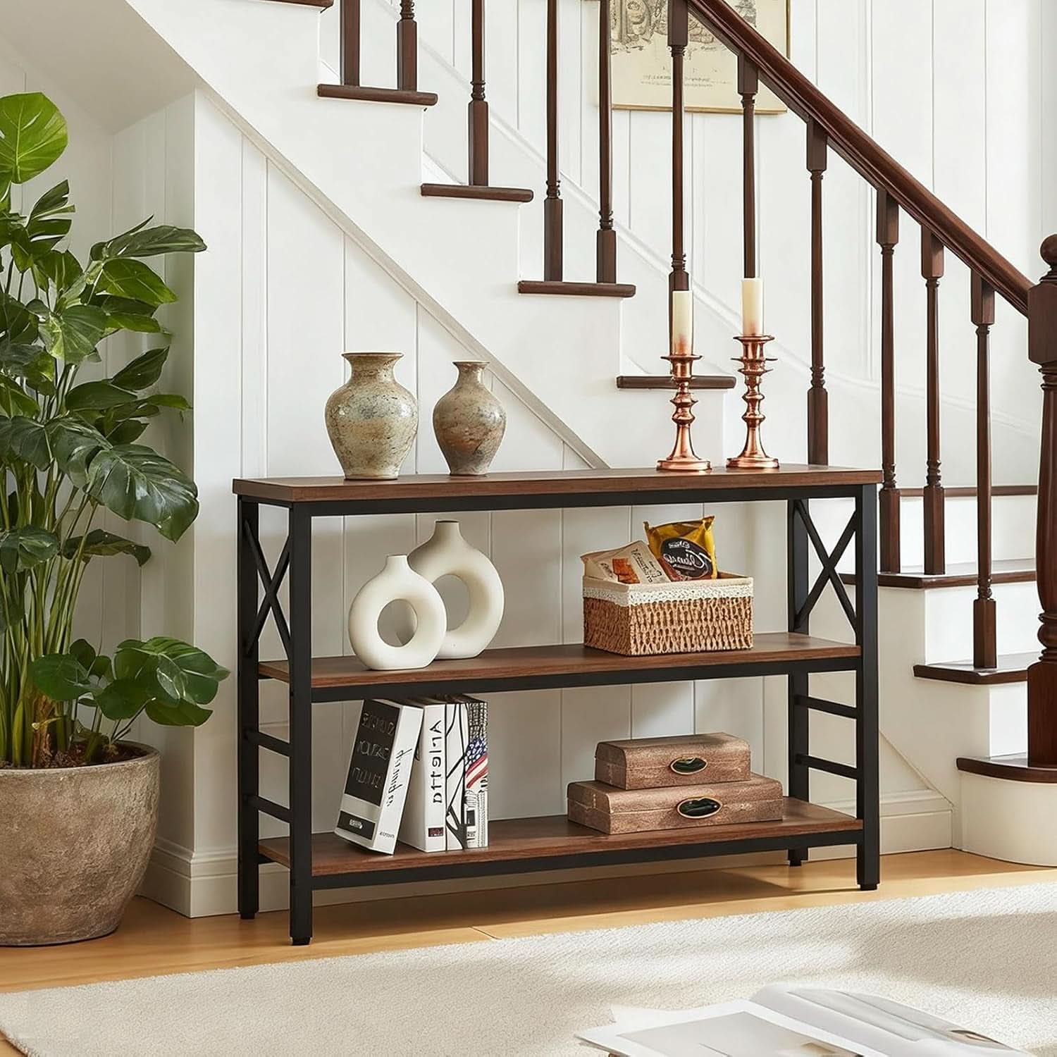 Walnut Brown 47 Inches Industrial Console Table Elegant