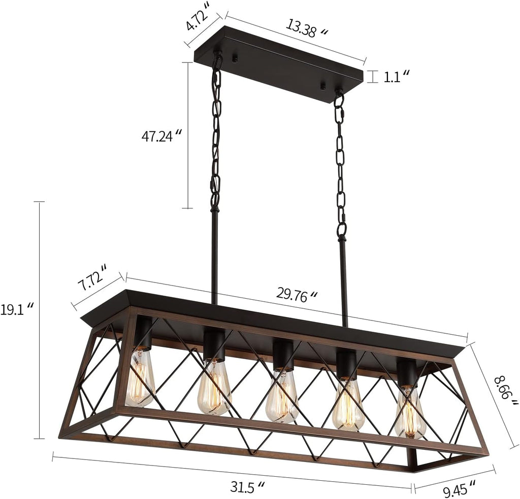Farmhouse Bronze 5 Light Rectangular Dining Chandelier