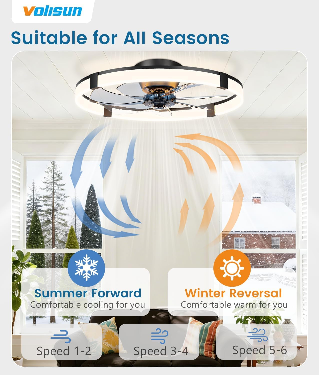Black Bladeless Ceiling Fan With Smart Lighting Control