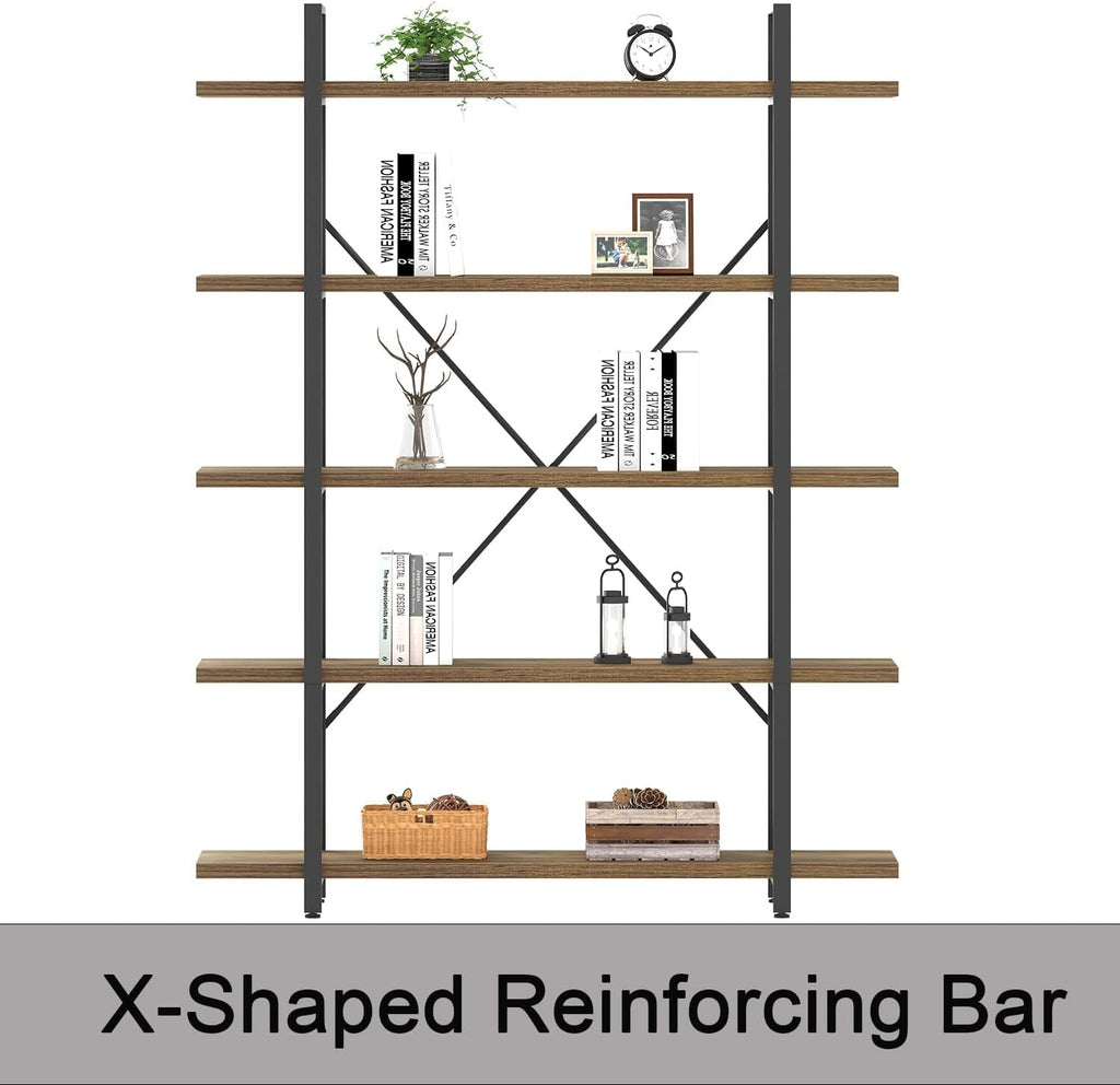 Industrial Reinforced Five Tier Bookshelf Rustic Oak