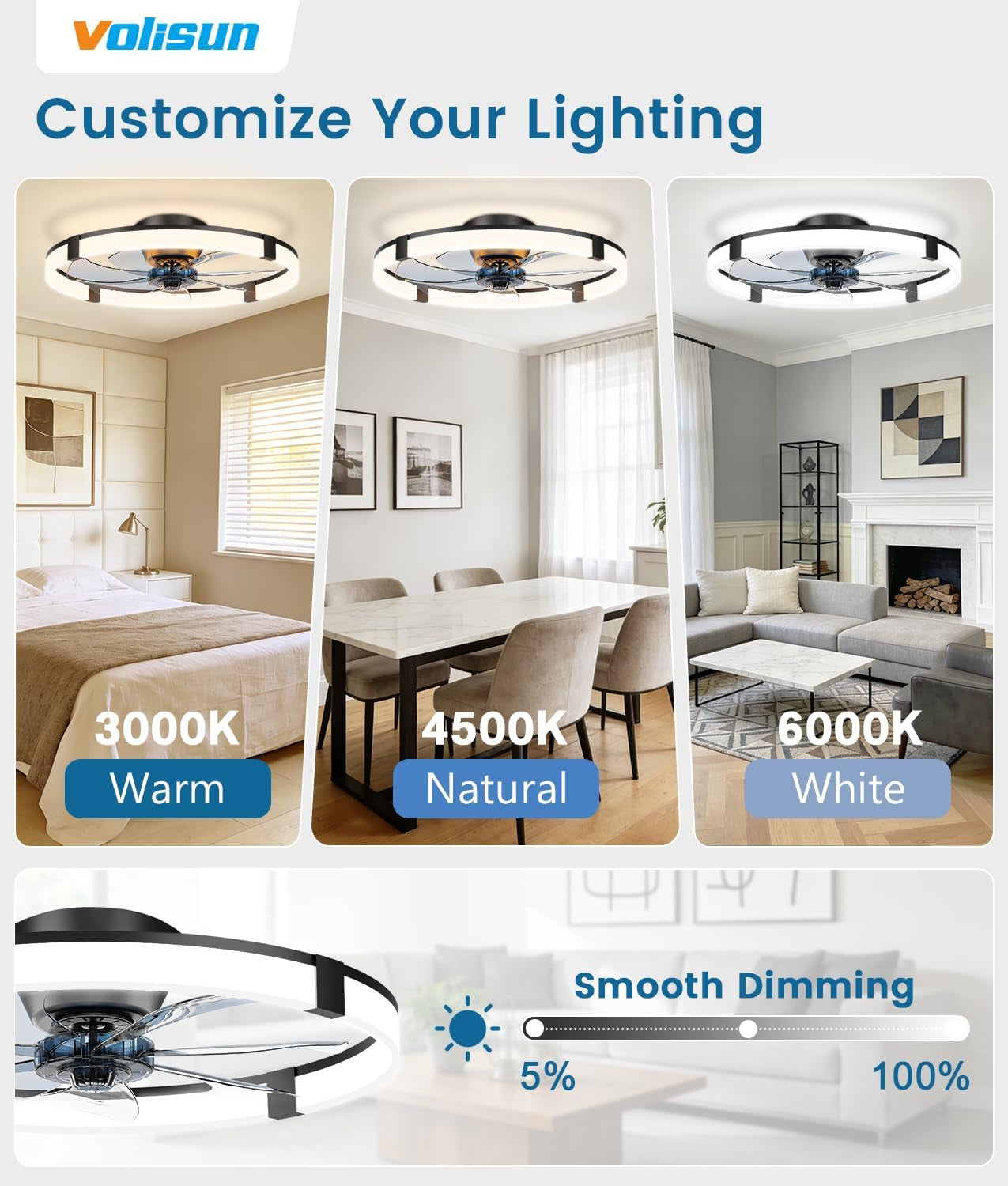 Black Bladeless Ceiling Fan With Smart Lighting Control