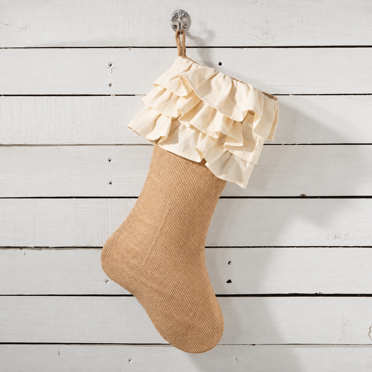 Cotton Ruffle Cuff Jute Christmas Stocking