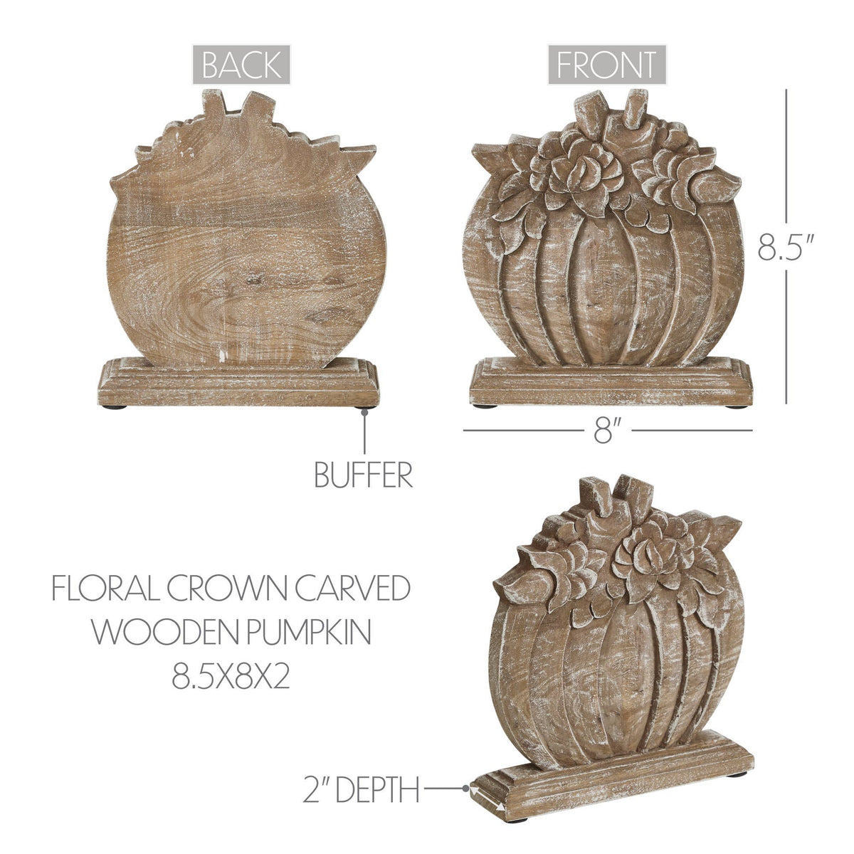 Mango Wood Floral Pumpkin Fall Decor, 8.5" Cottage