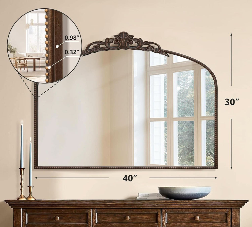 Bronze Vintage Baroque Mirror 40 By 30 Inch Arch Wall Mount