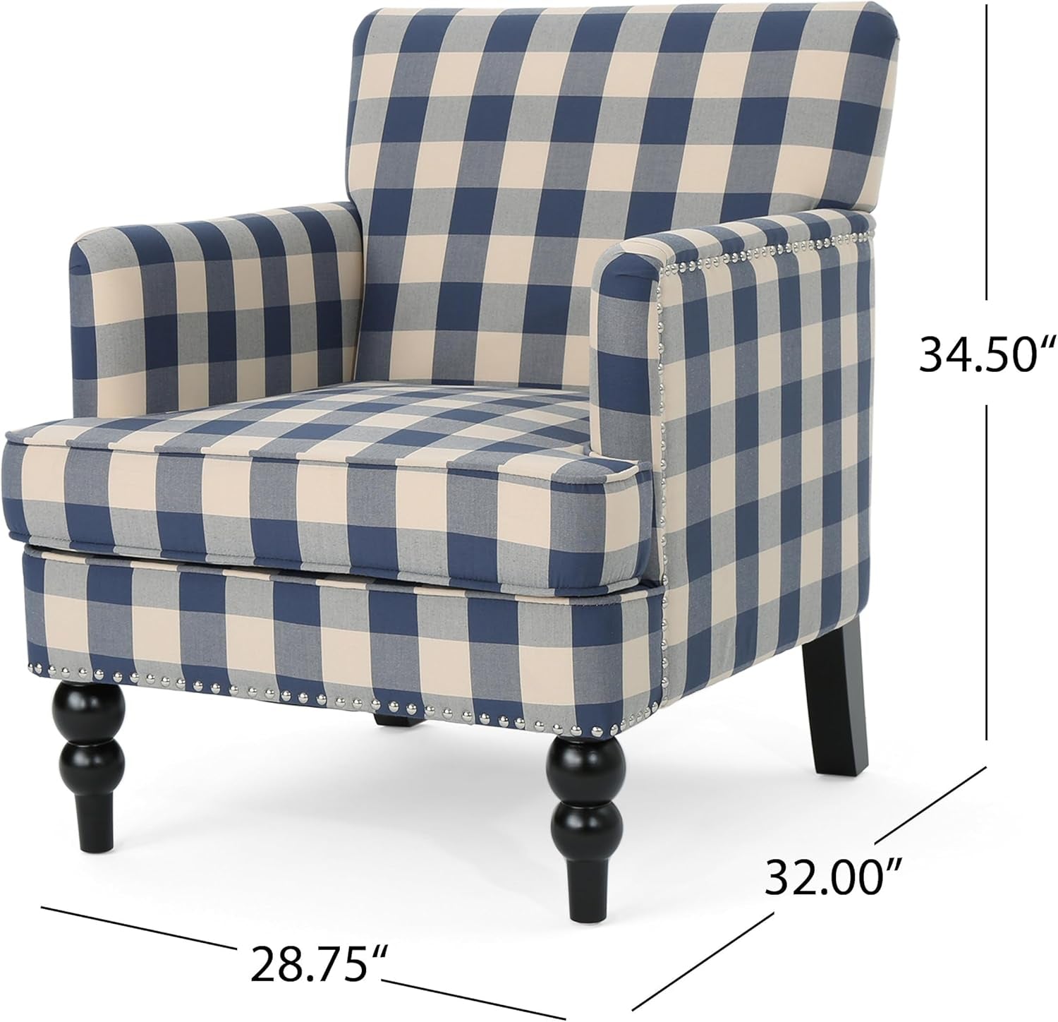 Luxurious Upholstered Blue Checkerboard Club Chair