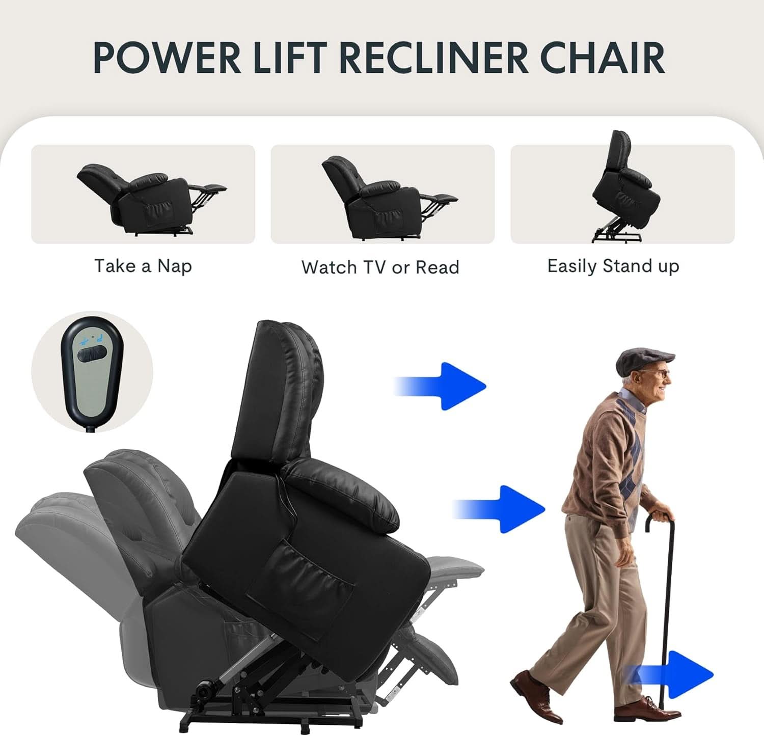XL31 Power Lift Recliner For Elderly Black Massage