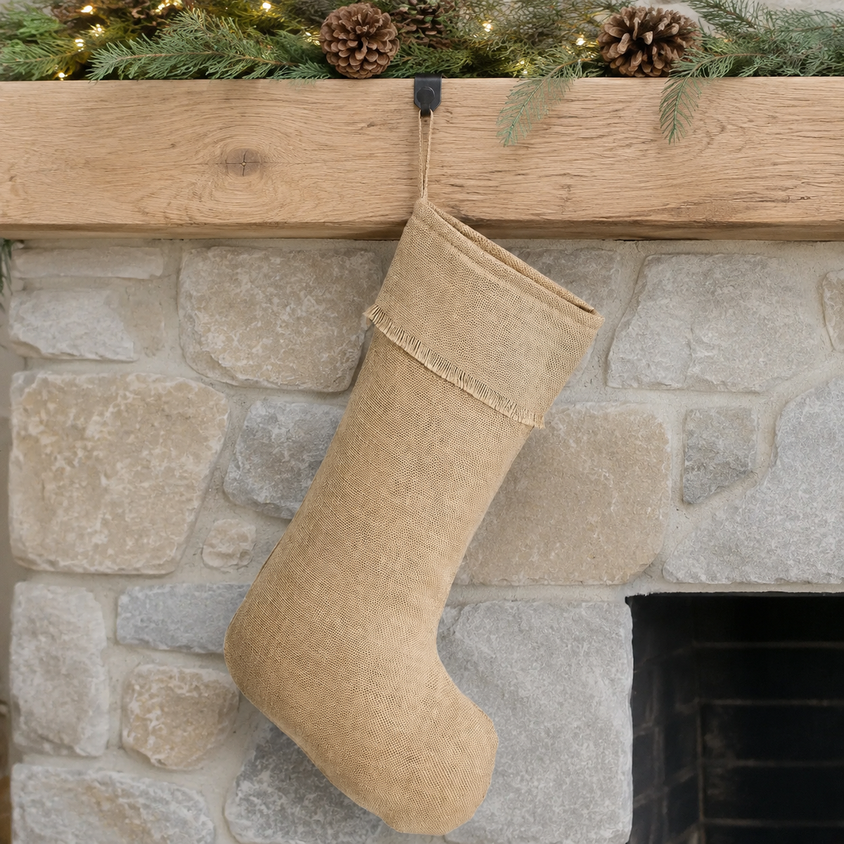 Greetings Jute Burlap Christmas Stocking 12x20