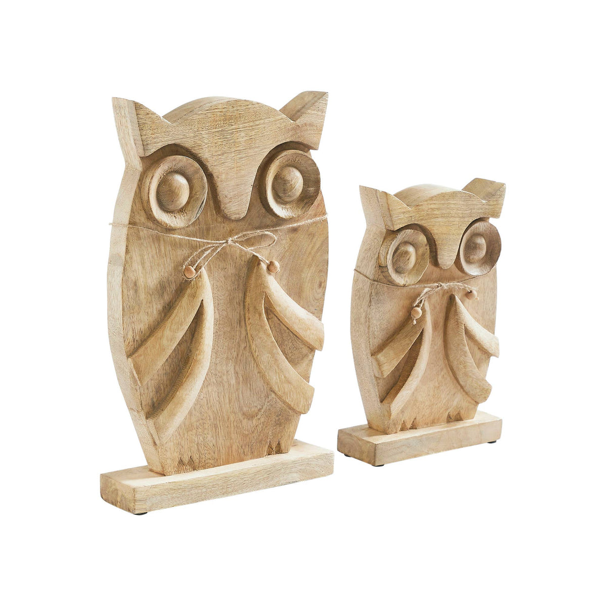 Large Carved Mango Wood Owl Figurines Set of 2