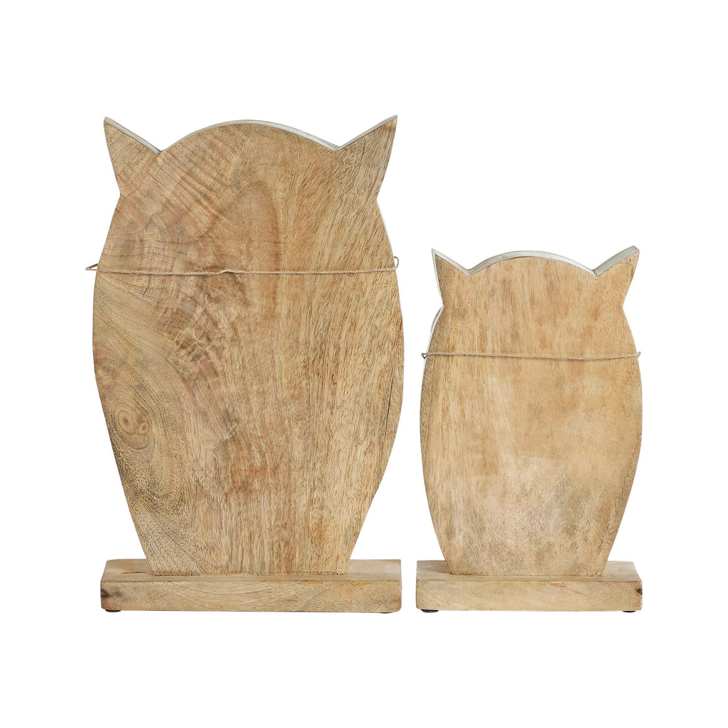 Large Carved Mango Wood Owl Figurines Set of 2