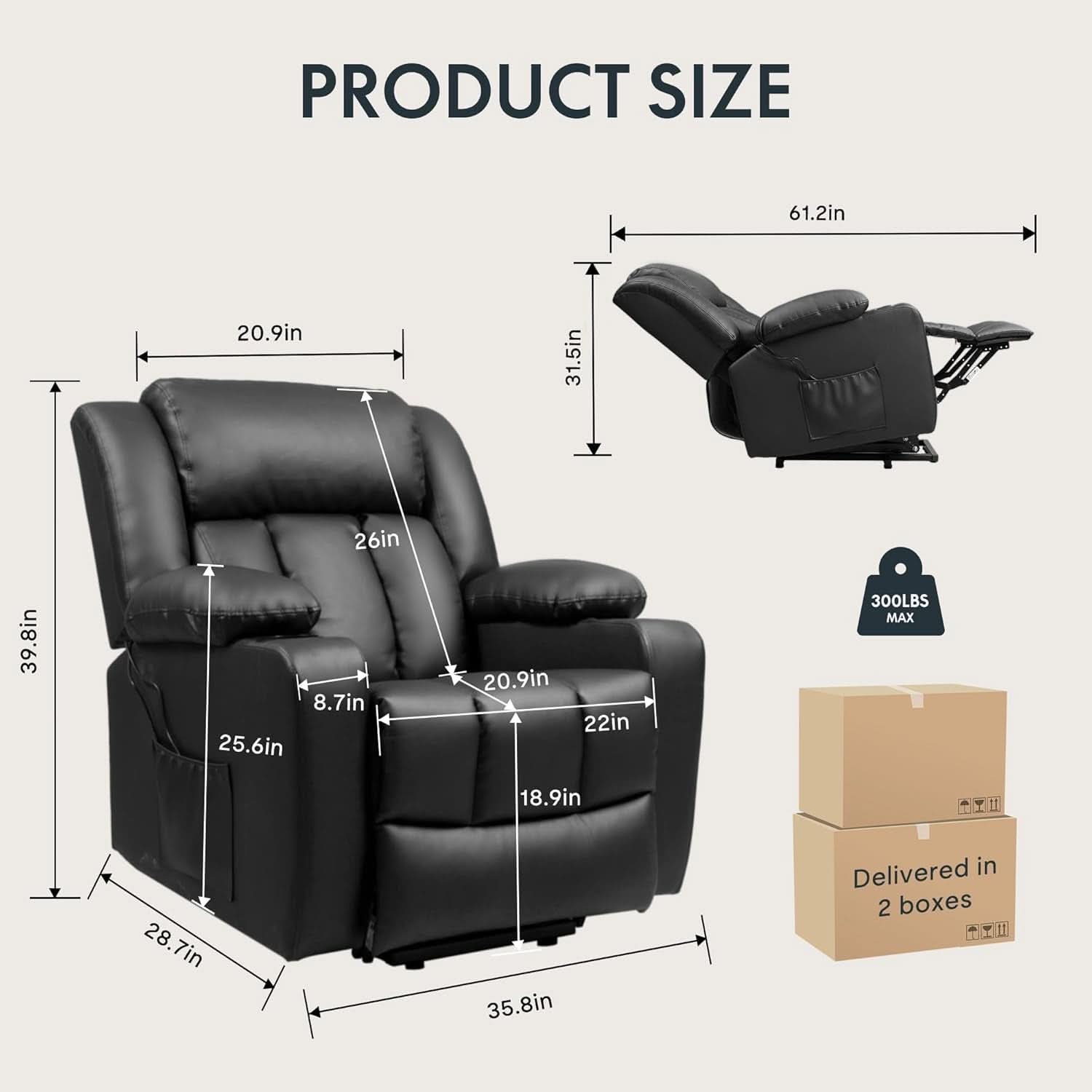 XL31 Power Lift Recliner For Elderly Black Massage