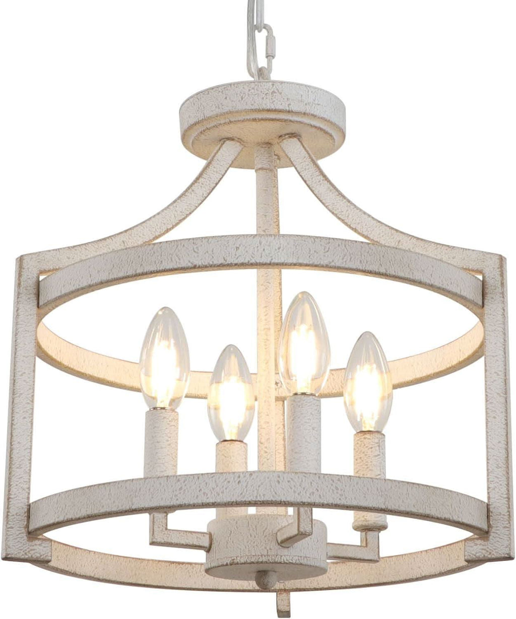 Distressed White 4 Light Farmhouse Chandelier Convertible Mount