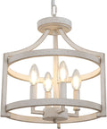 Distressed White 4 Light Farmhouse Chandelier Convertible Mount
