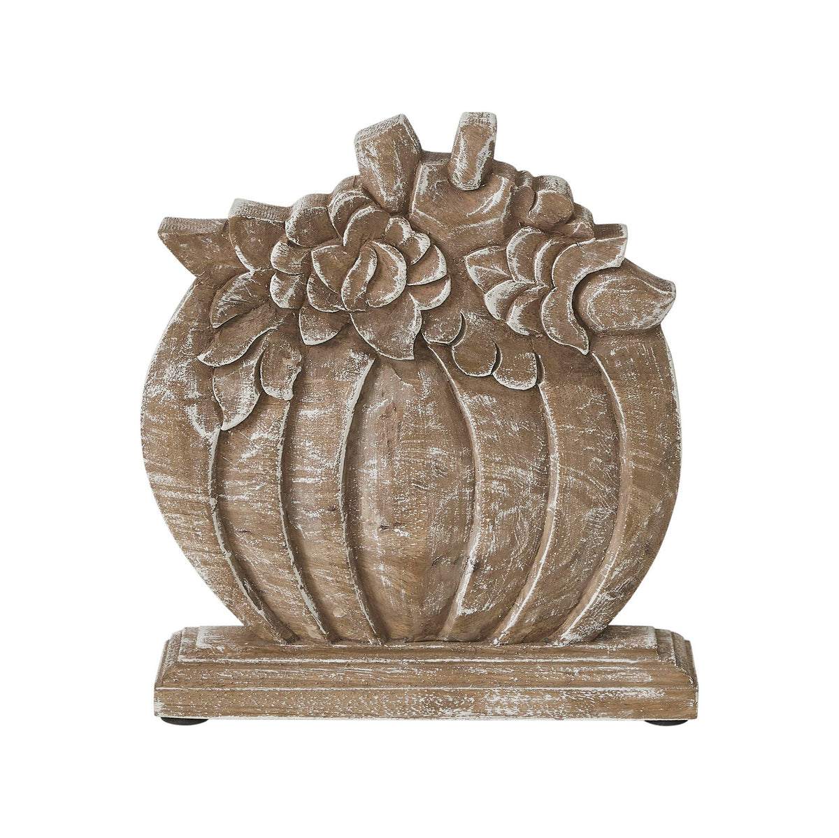 Mango Wood Floral Pumpkin Fall Decor, 8.5" Cottage