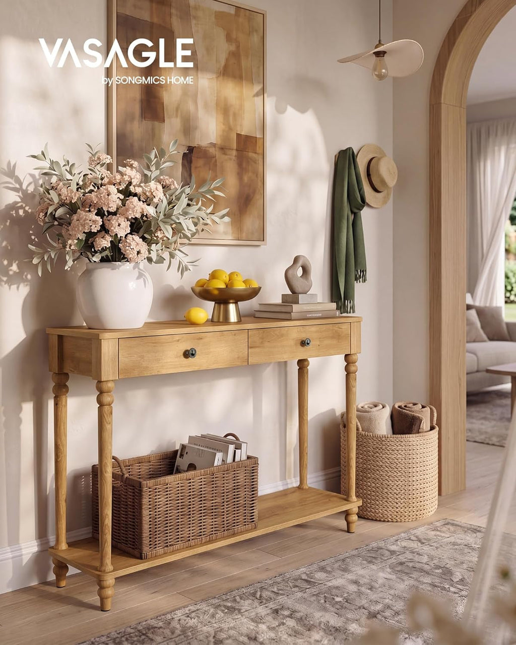 Mariel Console Table Narrow Entry way Natural Brown