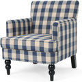 Luxurious Upholstered Blue Checkerboard Club Chair