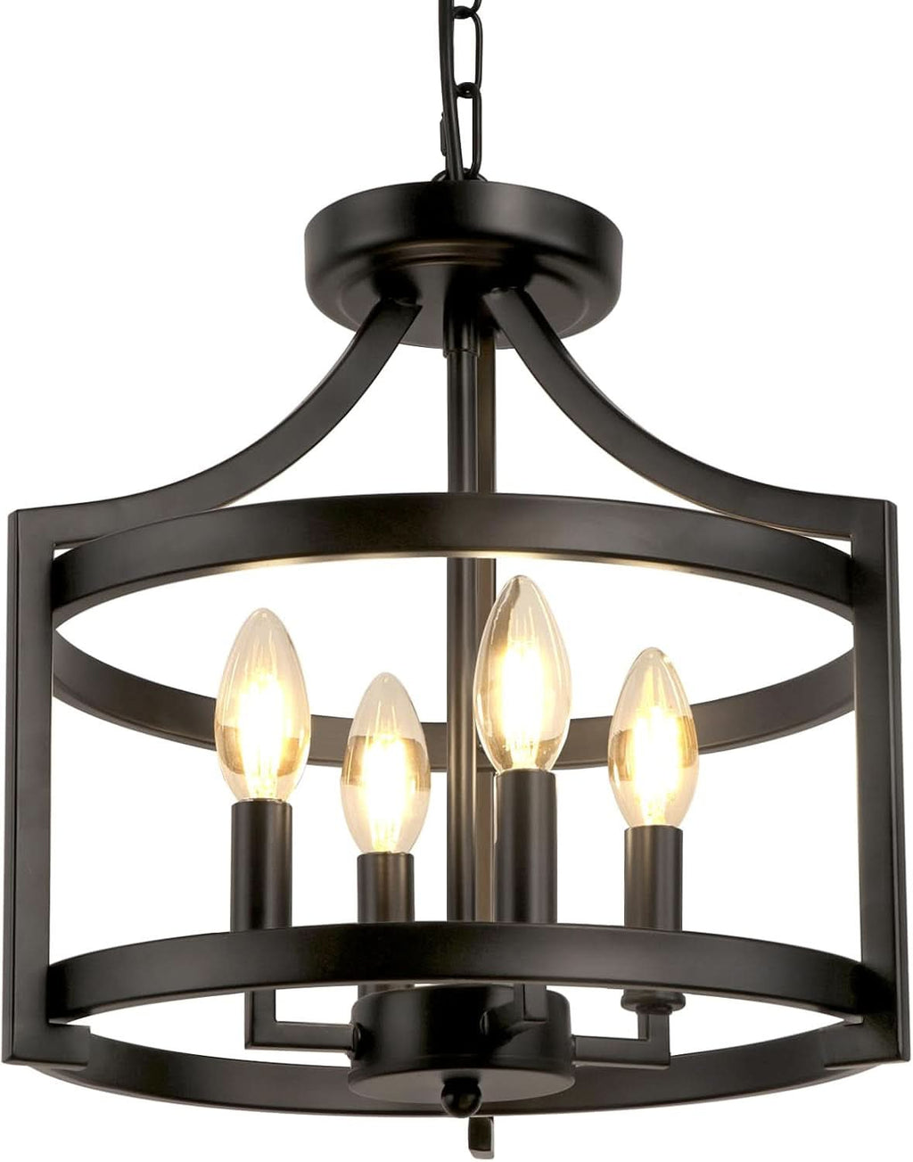 4-Light Farmhouse Chandelier Black Metal Pendant Fixture