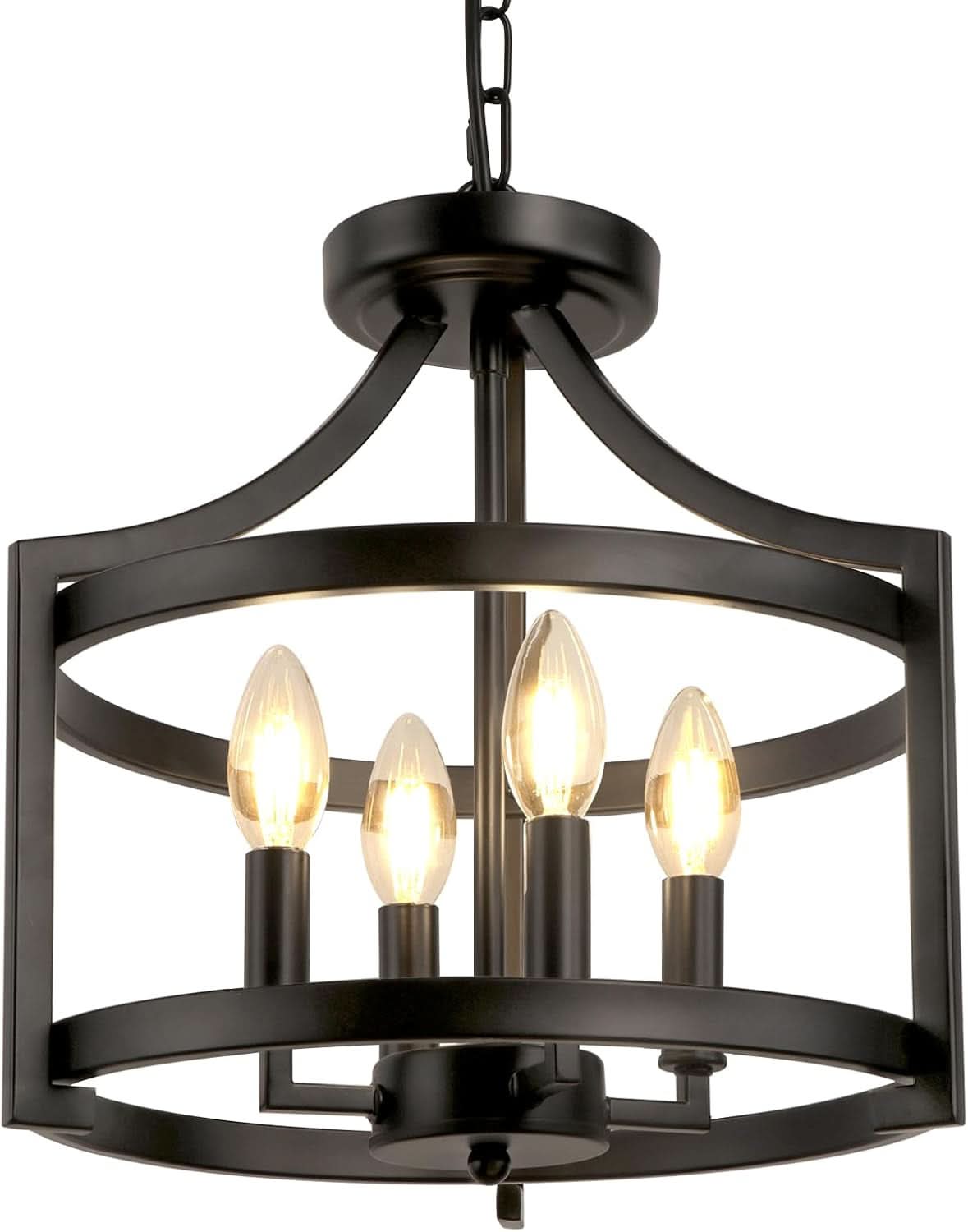 4-Light Farmhouse Chandelier Black Metal Pendant Fixture