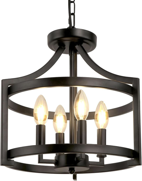 4-Light Farmhouse Chandelier Black Metal Pendant Fixture