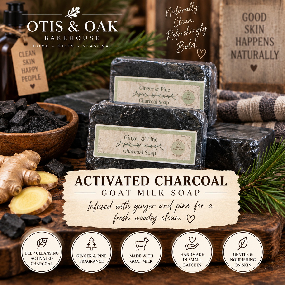 Activated Charcoal Goat Milk Soap | Ginger & Pine