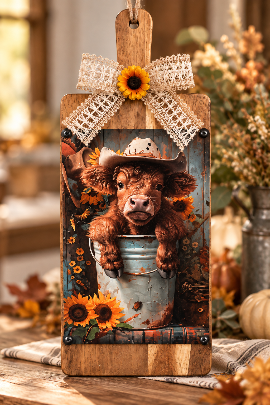Fall Highland Cow Acacia Wood Wall Decor