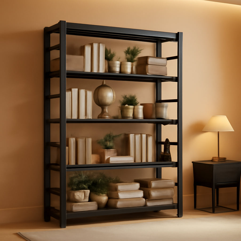 Five Tier Industrial Strength Metal Bookshelf Seventy Two Inch Tall