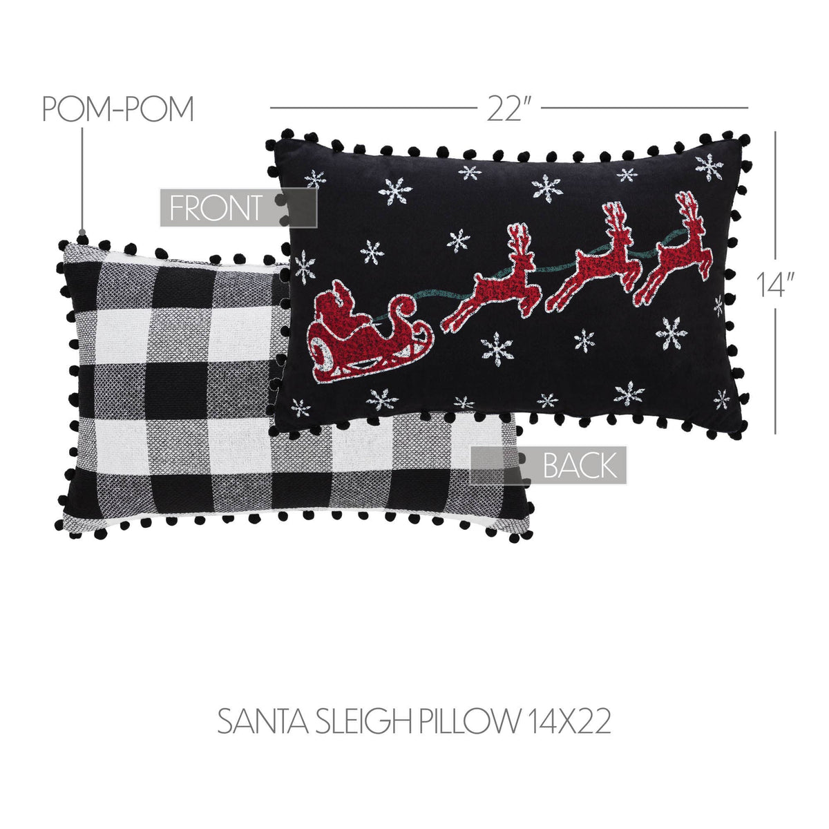Santa Sleigh Christmas Throw Pillow 14x22 Annie Black