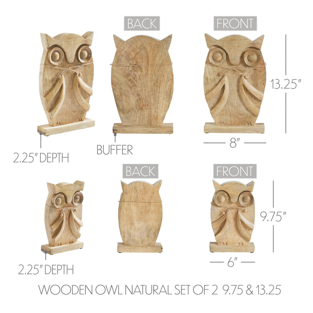 Large Carved Mango Wood Owl Figurines Set of 2