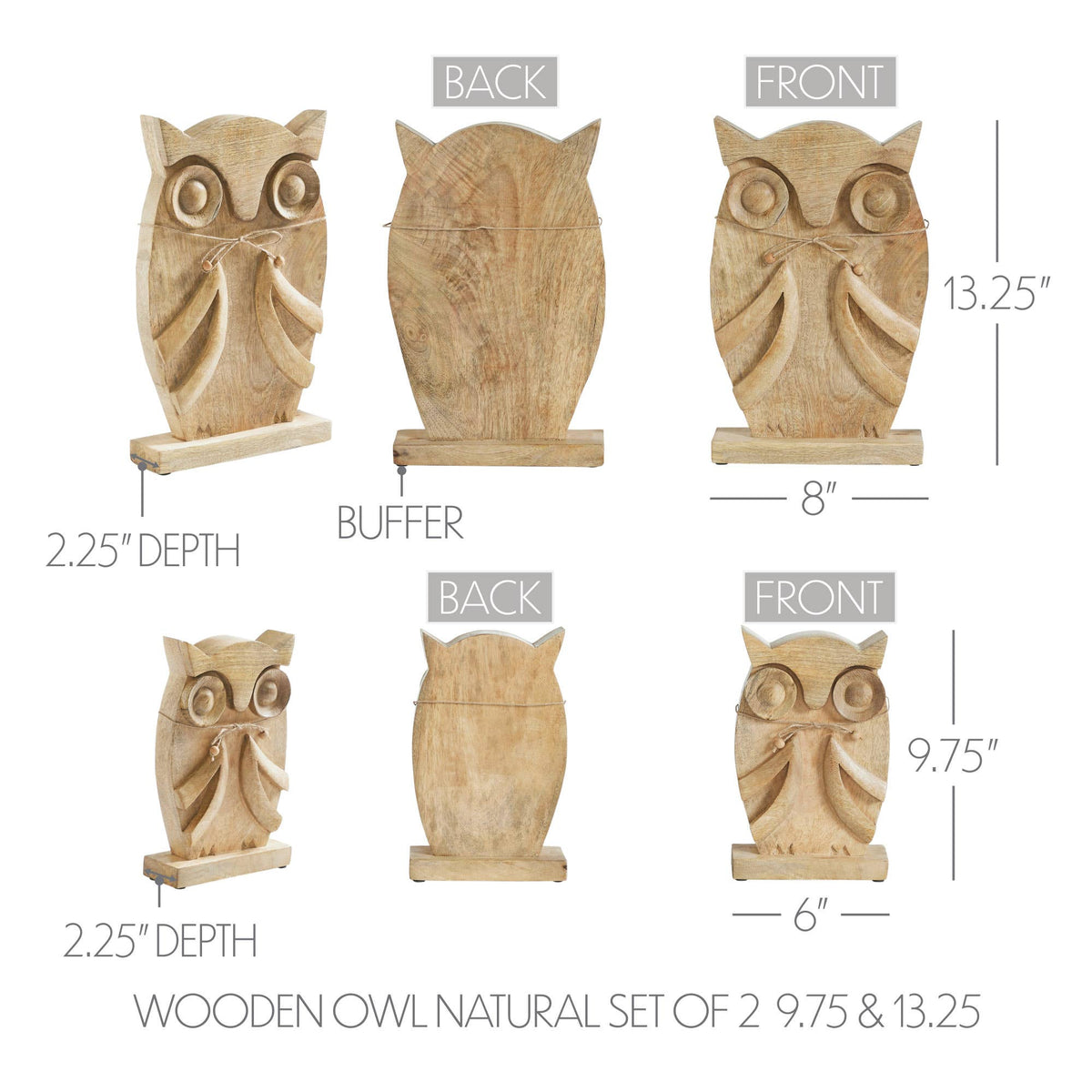 Large Carved Mango Wood Owl Figurines Set of 2