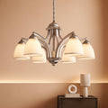 Brushed Nickel 6Light Farmhouse Chandelier Milk Glass