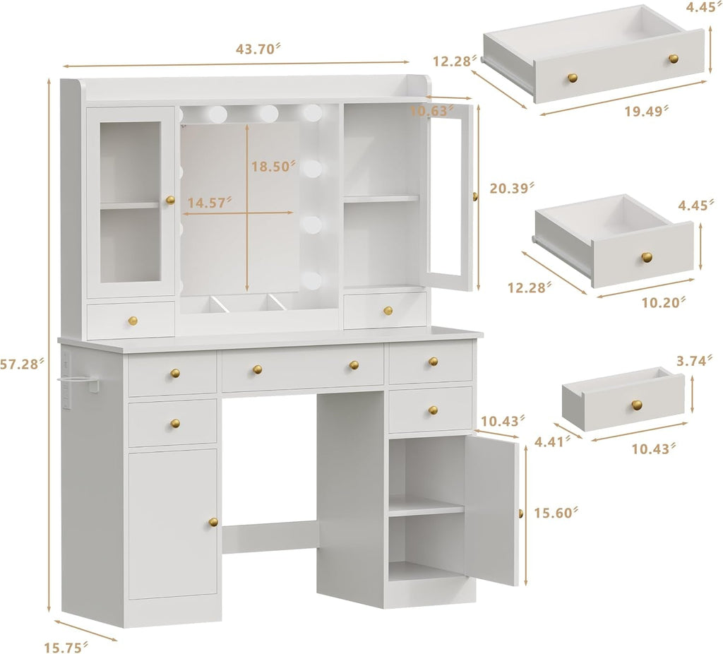 White Vanity Desk With Adjustable Multicolor Lighting