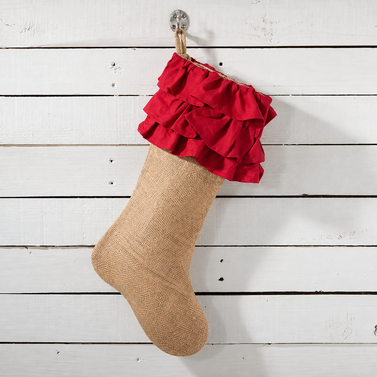 Cotton Ruffle Cuff Jute Christmas Stocking