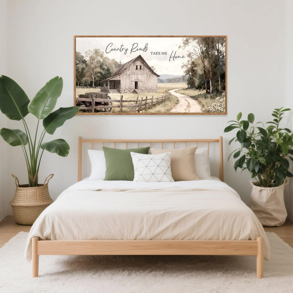 40x20 Inches Neutral-Toned Countryside Canvas Wall Art