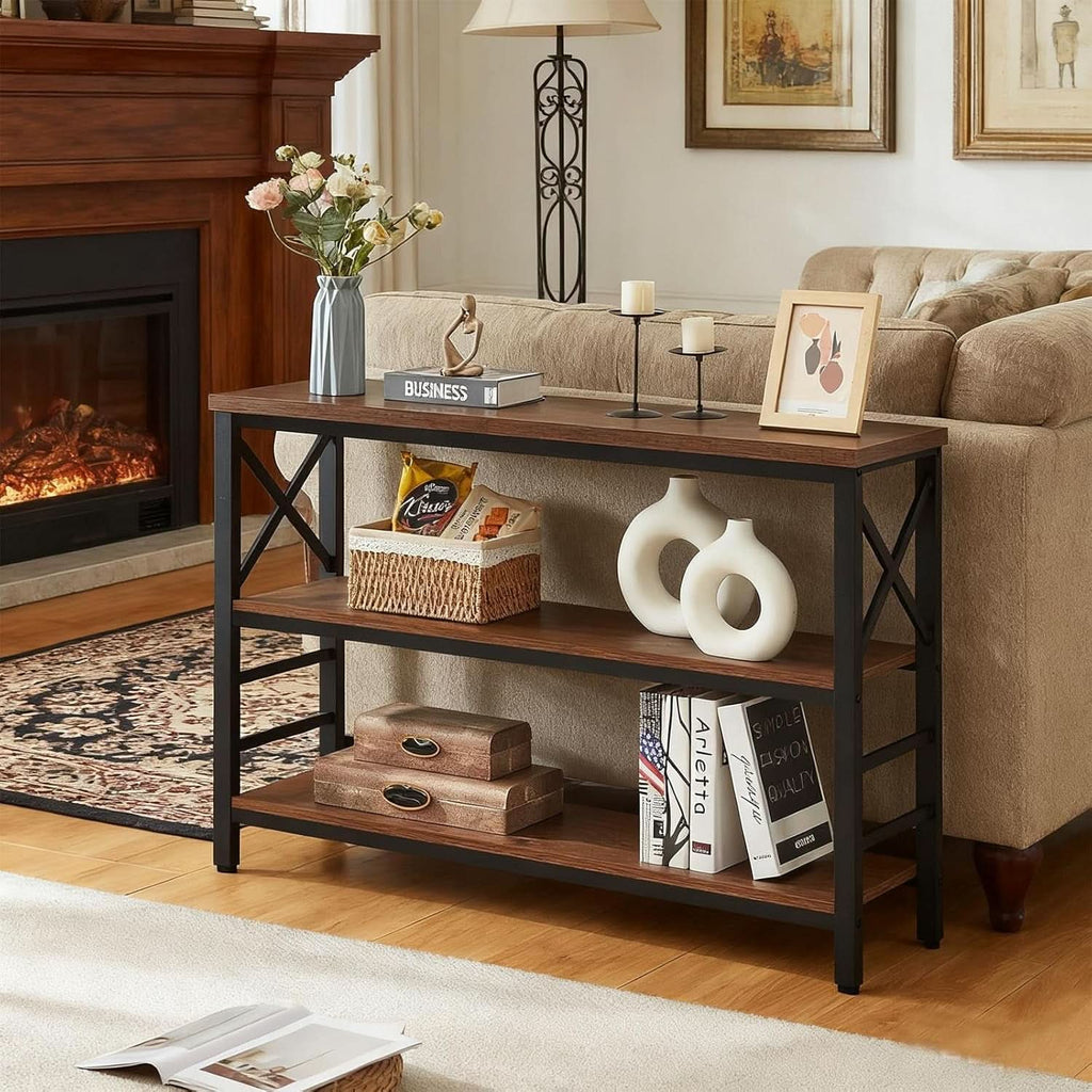 Walnut Brown 47 Inches Industrial Console Table Elegant