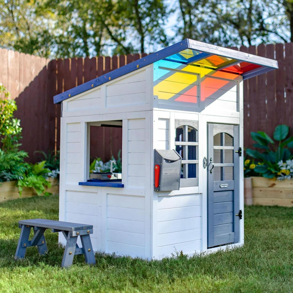 Wooden Playhouse With Rainbow Shade Interactive Kitchen