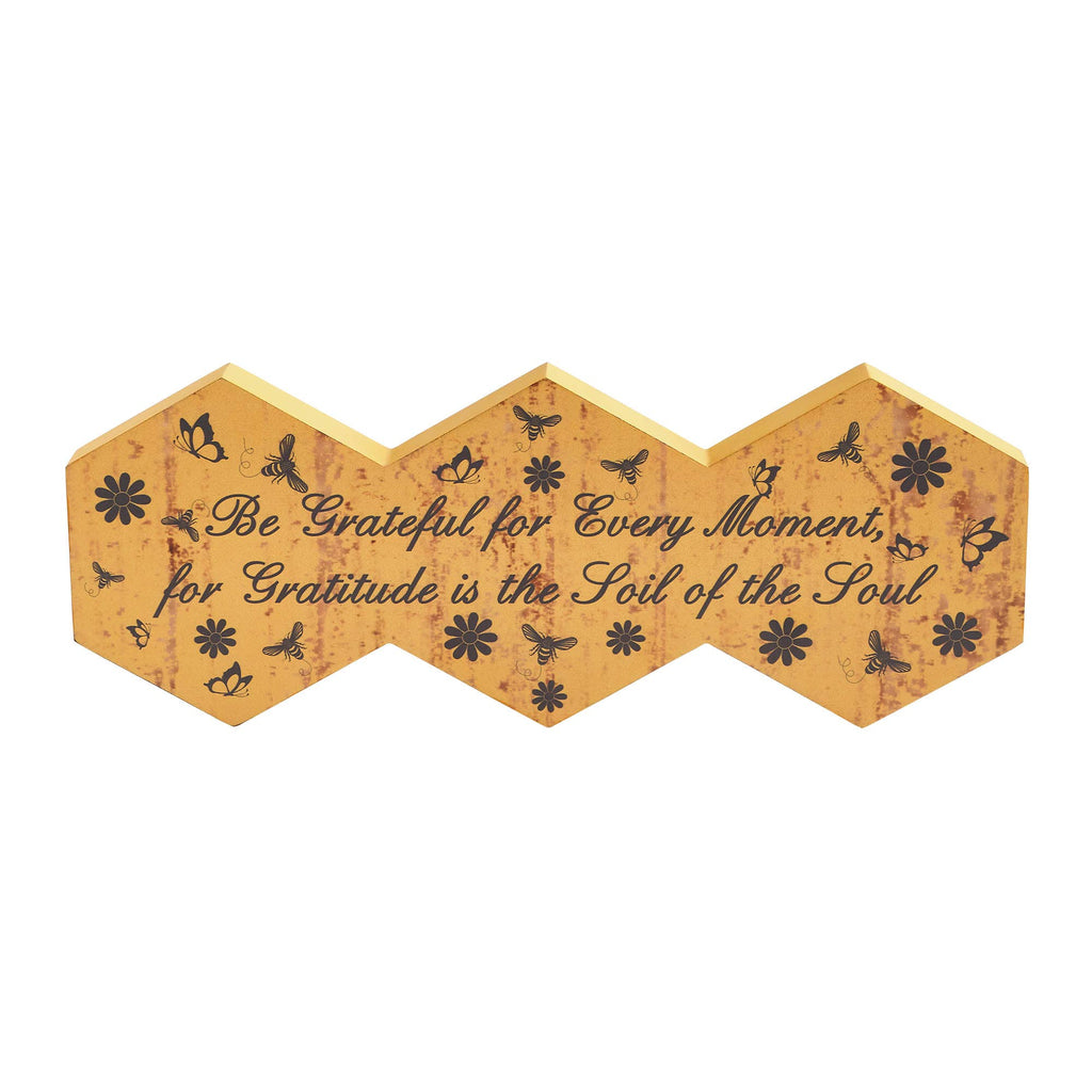 Buzzy Bees Be Grateful Hexagon MDF Wall Sign 5.8x15
