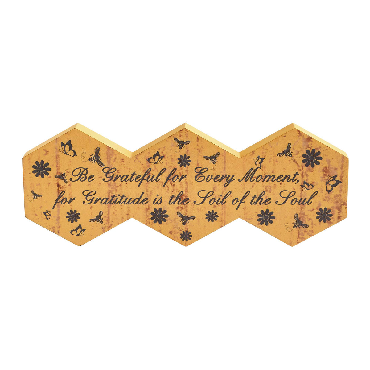 Buzzy Bees Be Grateful Hexagon MDF Wall Sign 5.8x15