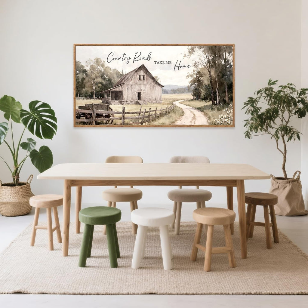 40x20 Inches Neutral-Toned Countryside Canvas Wall Art