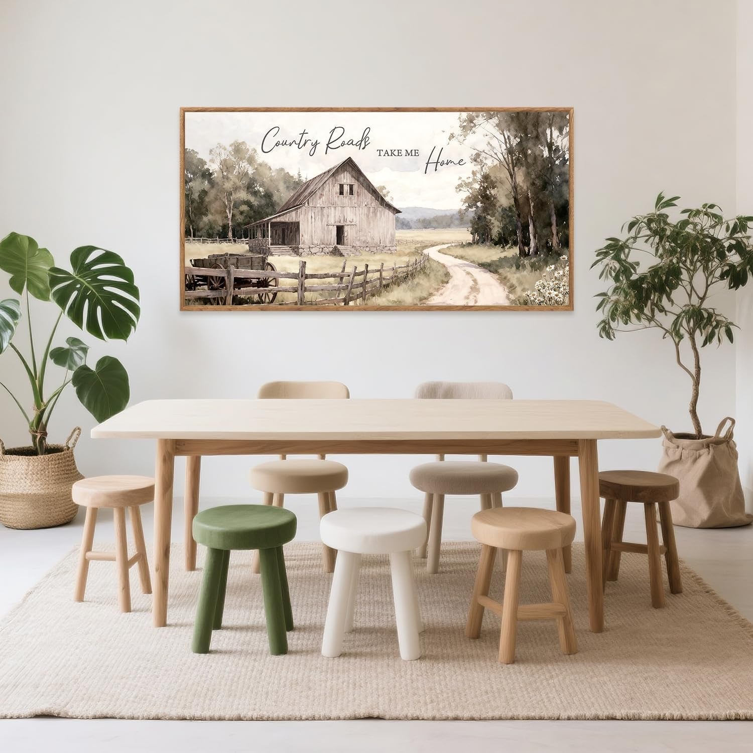 40x20 Inches Neutral-Toned Countryside Canvas Wall Art