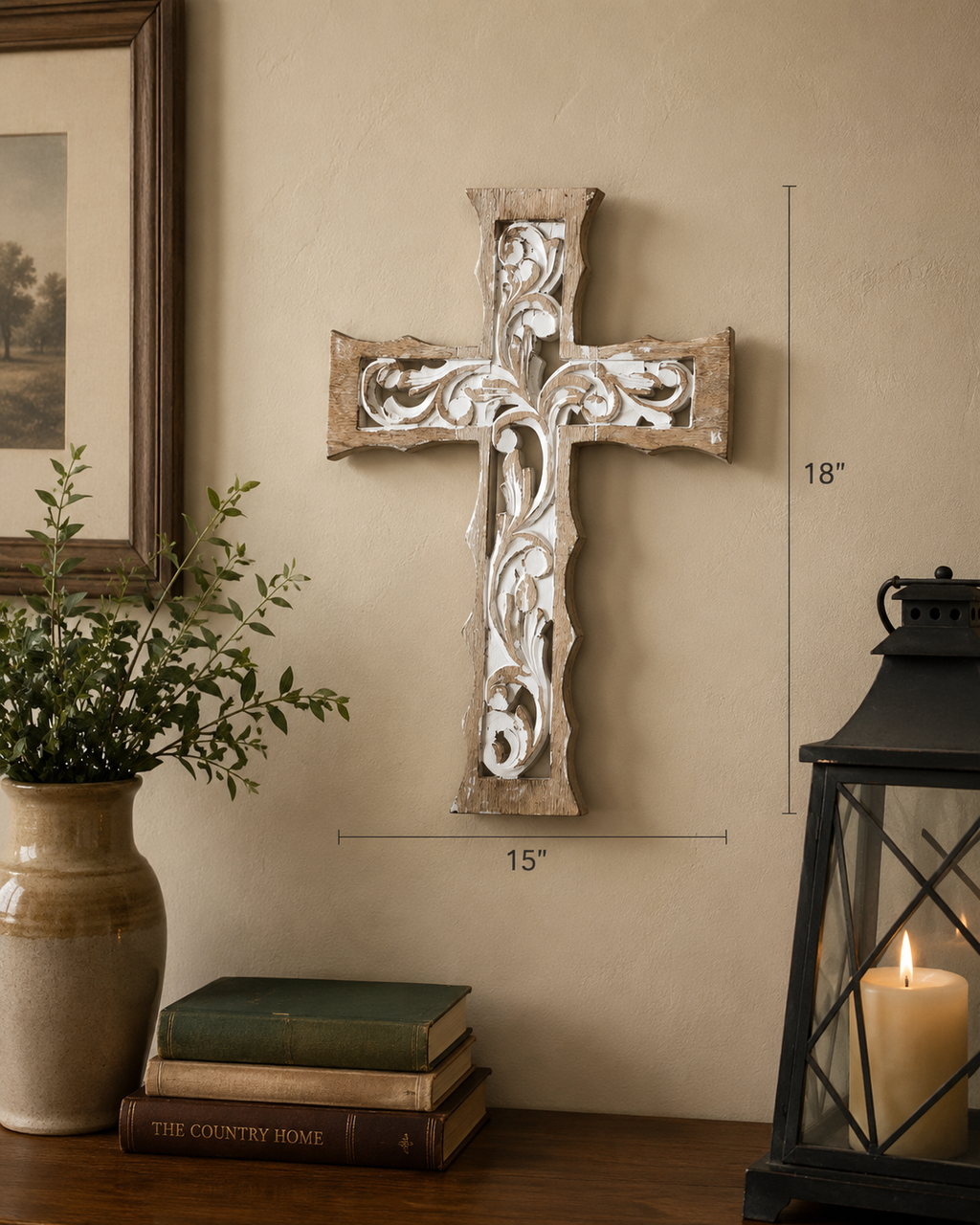 Distressed White Wooden Cross Farmhouse Wall Decor 18x12