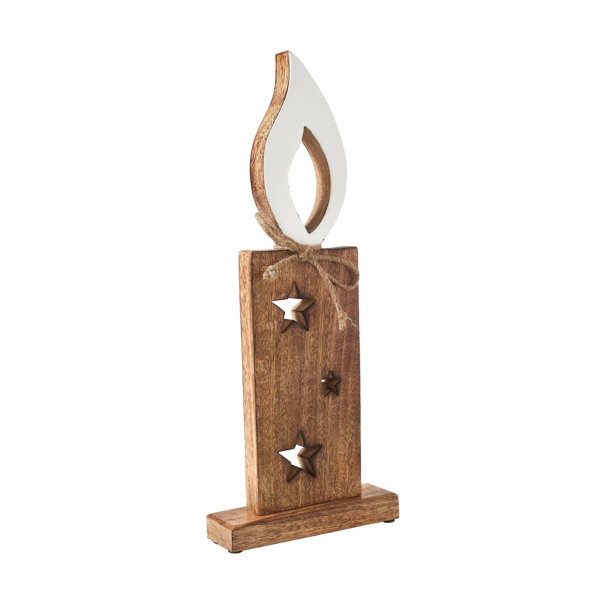 Wooden Christmas Candle Decor White Flame 17 Inch