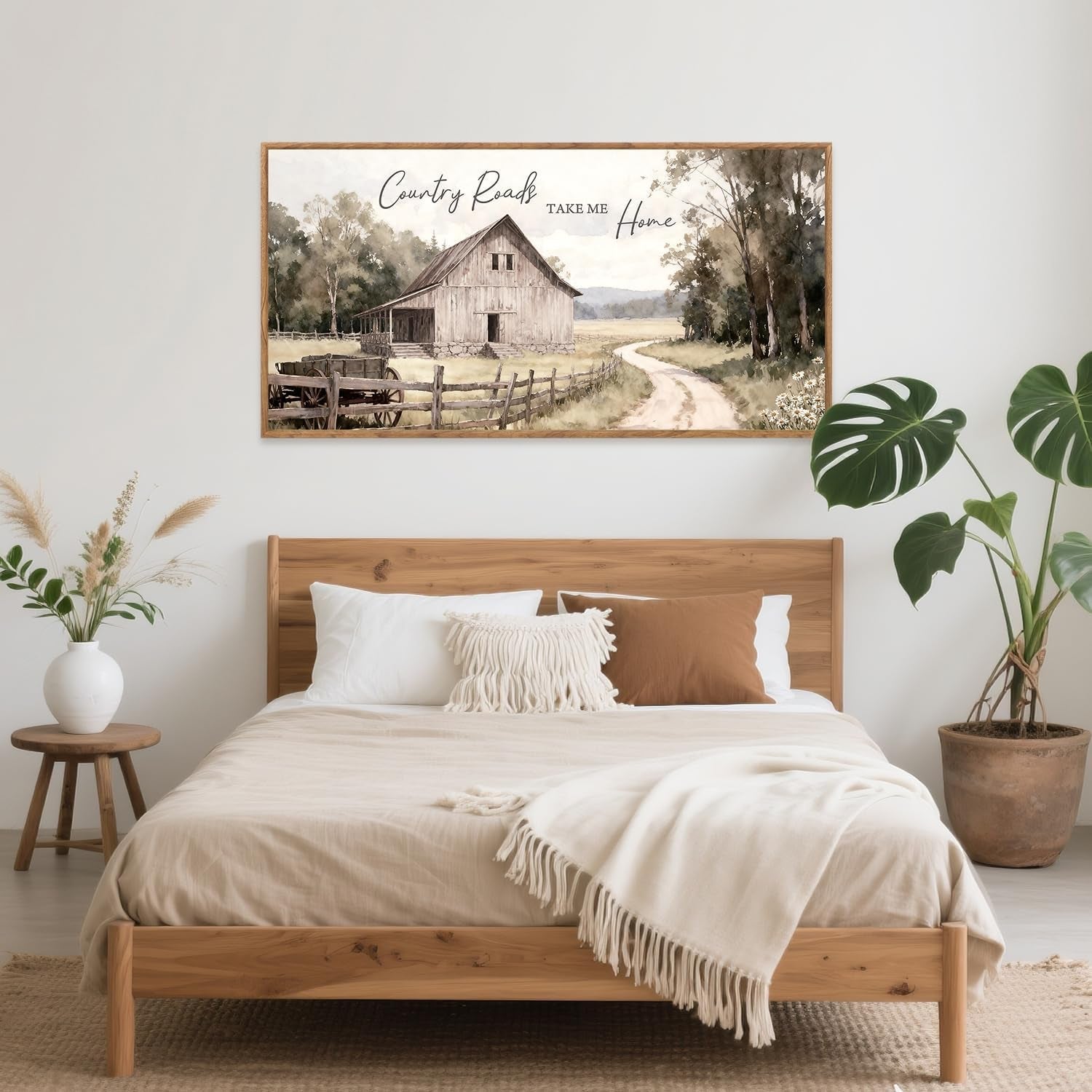 40x20 Inches Neutral-Toned Countryside Canvas Wall Art