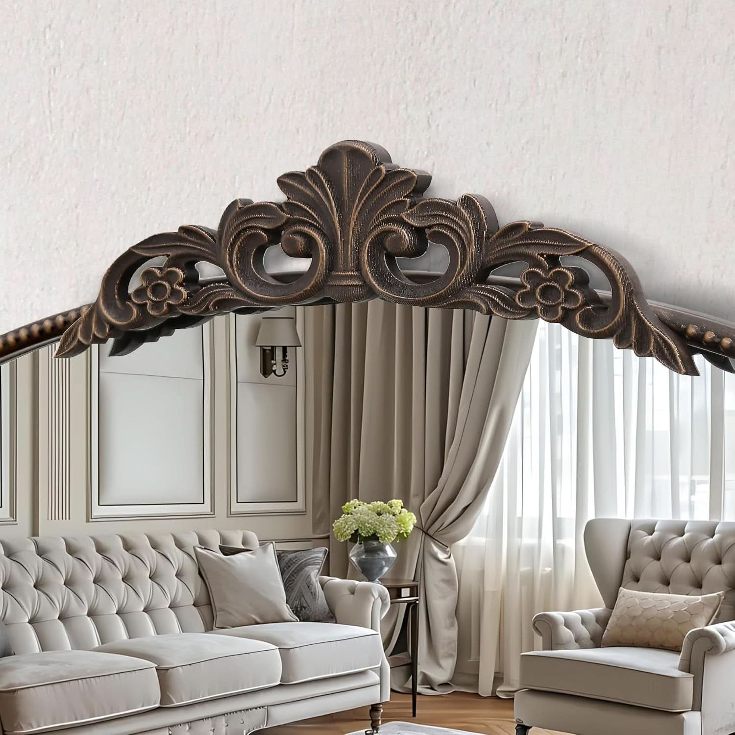Bronze Vintage Baroque Mirror 40 By 30 Inch Arch Wall Mount