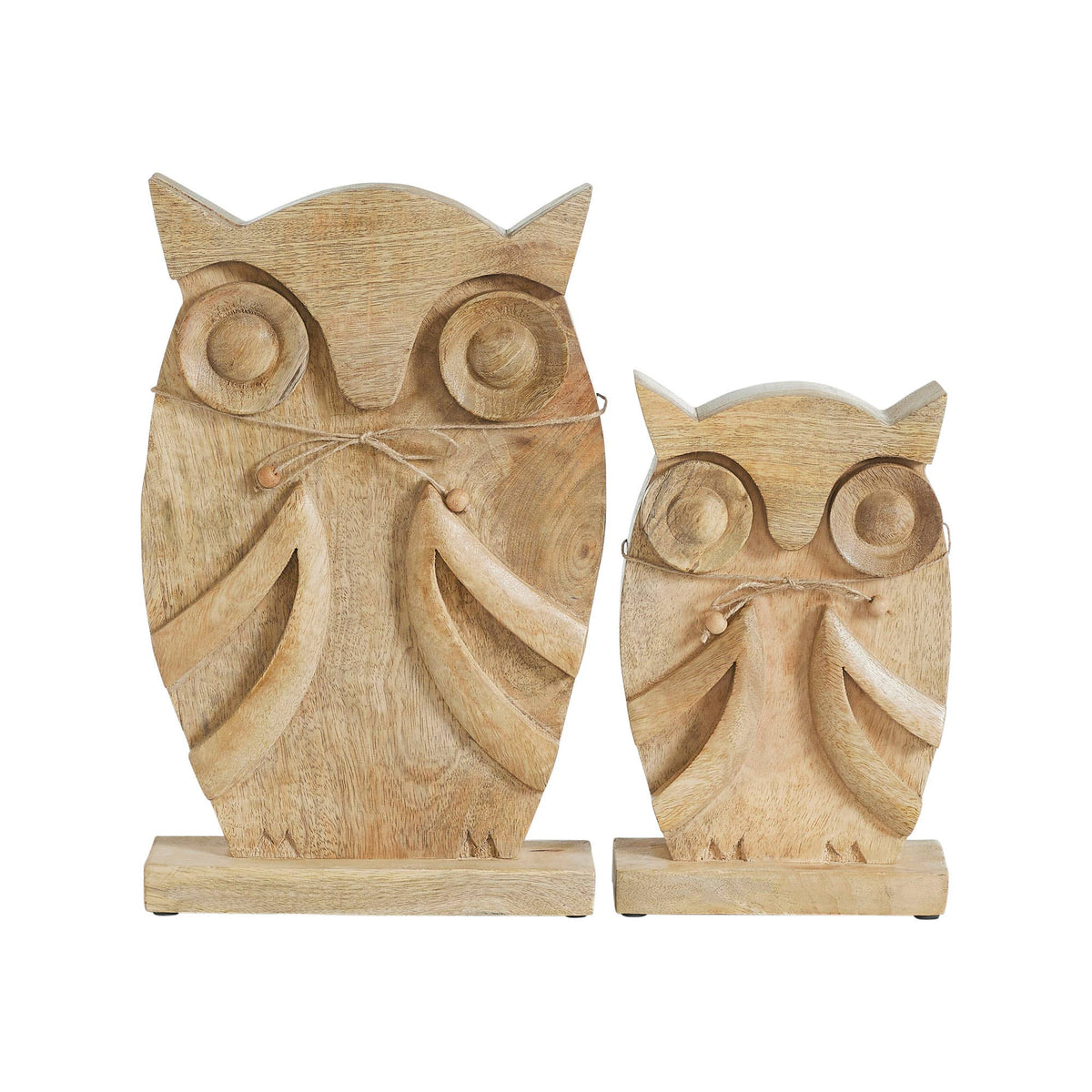 Large Carved Mango Wood Owl Figurines Set of 2
