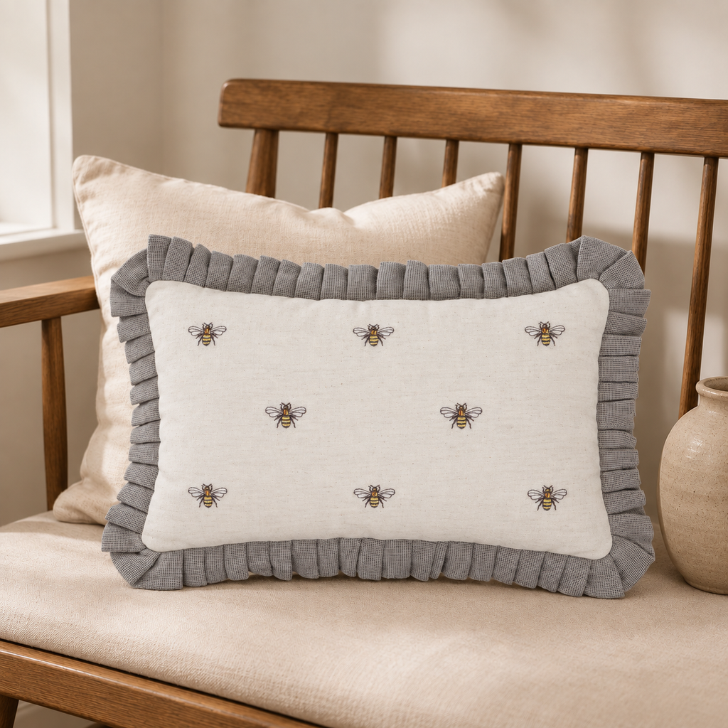 Embroidered Bee Throw Pillow 14x22