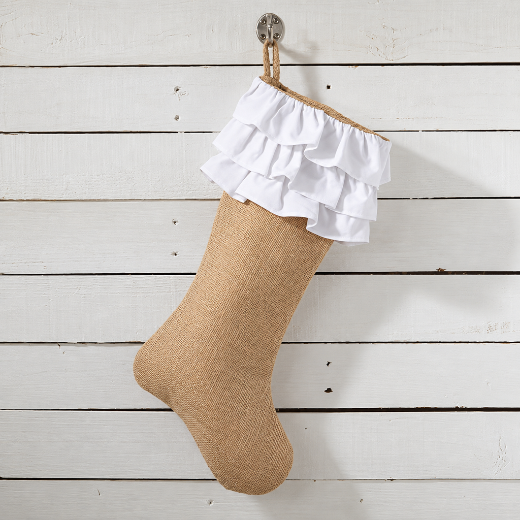 Cotton Ruffle Cuff Jute Christmas Stocking