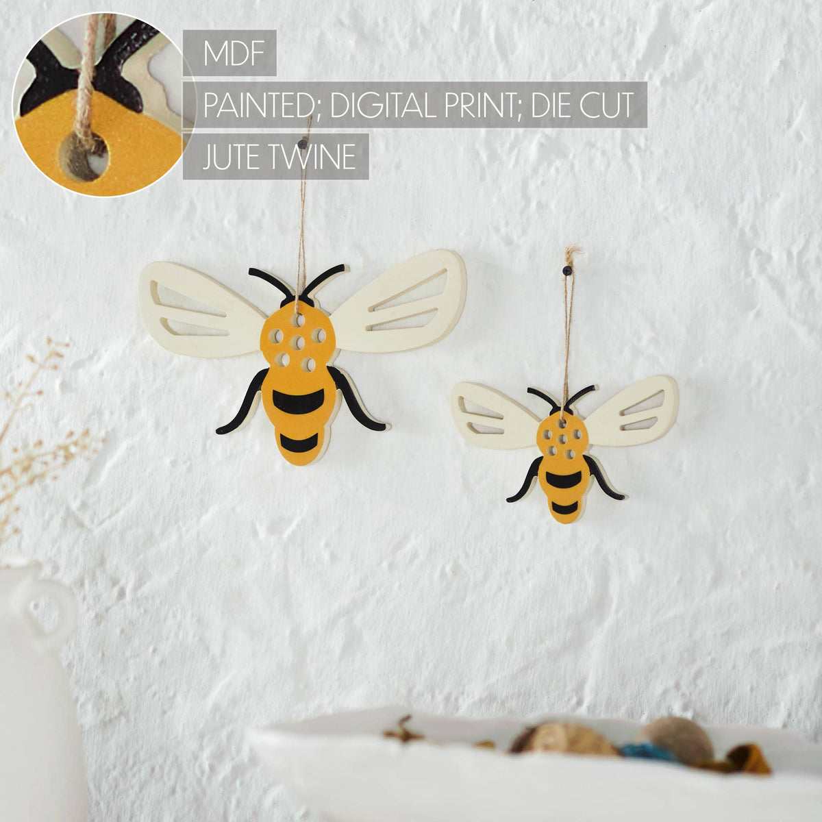 Buzzy Bees Bee Shaped MDF Wall Hanging Set 2 Sizes