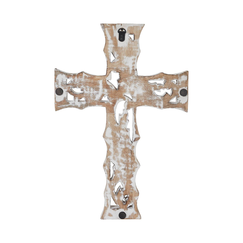 Distressed White Wooden Cross Farmhouse Wall Decor 18x12