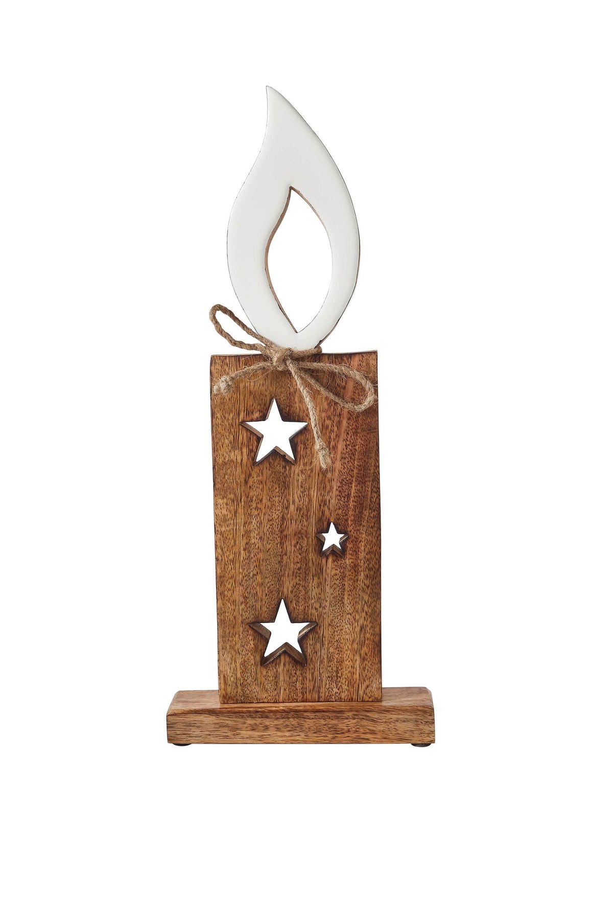 Wooden Christmas Candle Decor White Flame 17 Inch